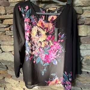 Rose & Olive Black and Pink Graphic Blouse